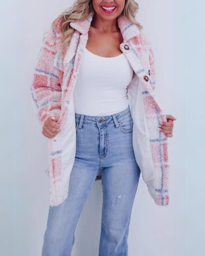 Elinara - Polar Fleece Plaid Jacket