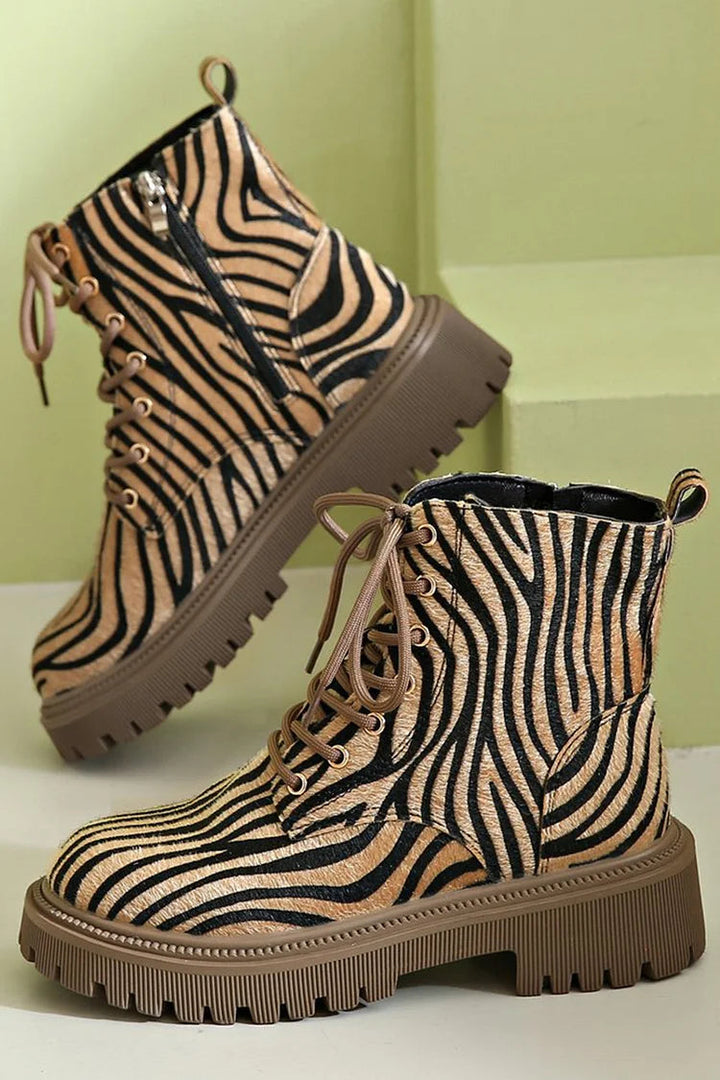 VIELLA | ZEBRA PRINT LACE-UP BOOTS