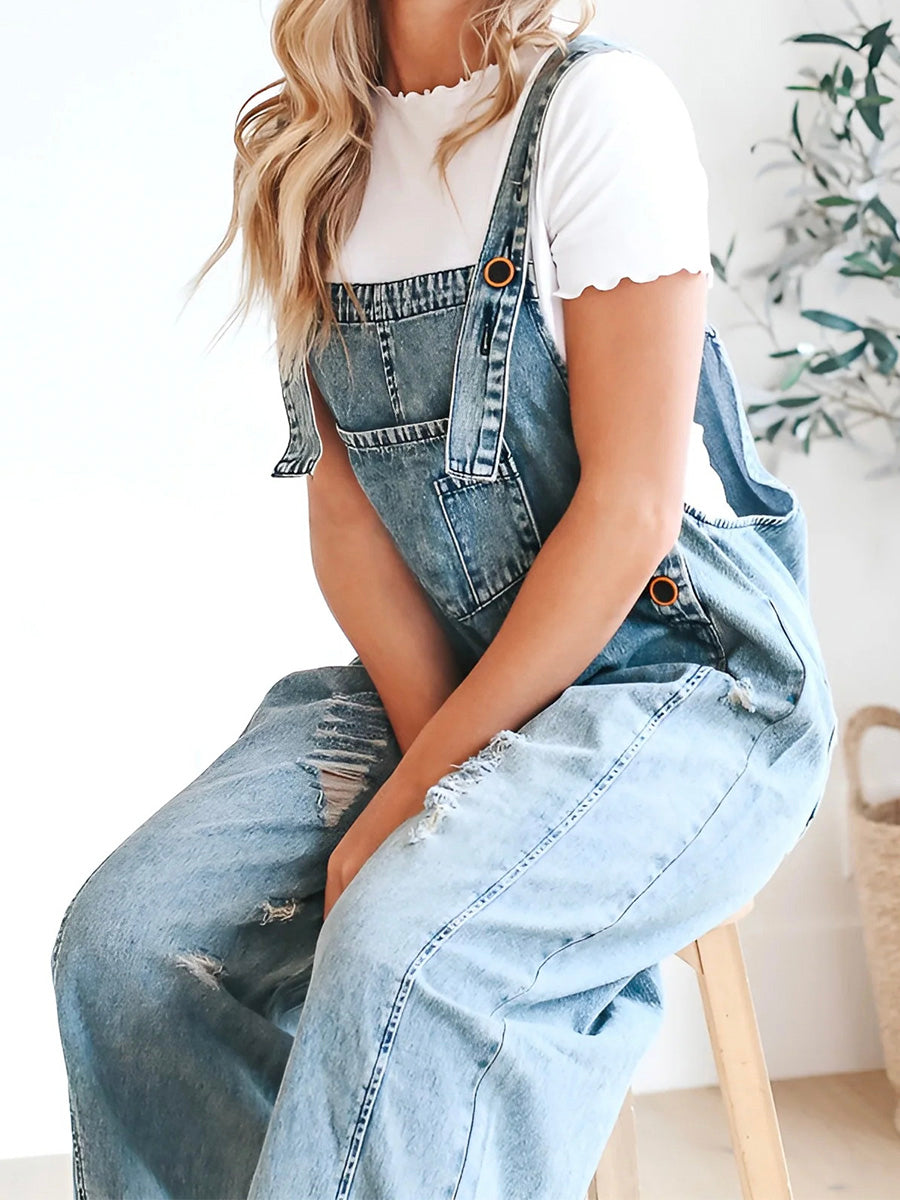 Barbara - Wide-Leg Denim Overalls