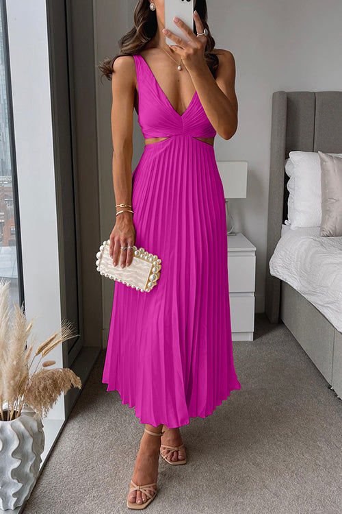 Caroline - Elegant V-Neck Pleated Skirt Dress for Women