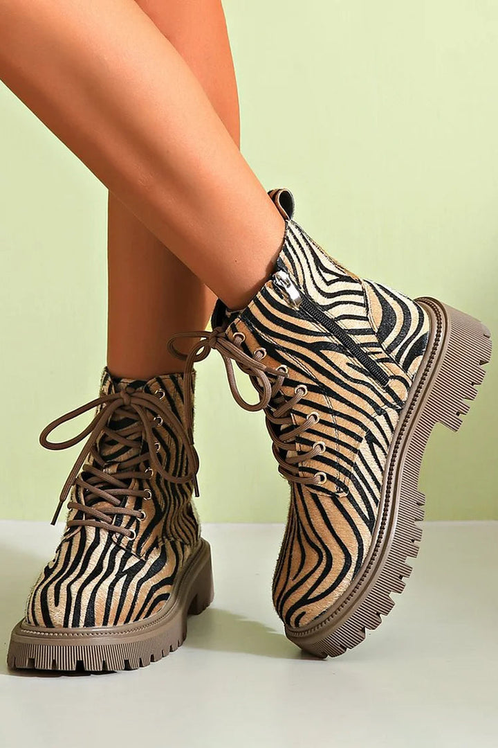 VIELLA | ZEBRA PRINT LACE-UP BOOTS