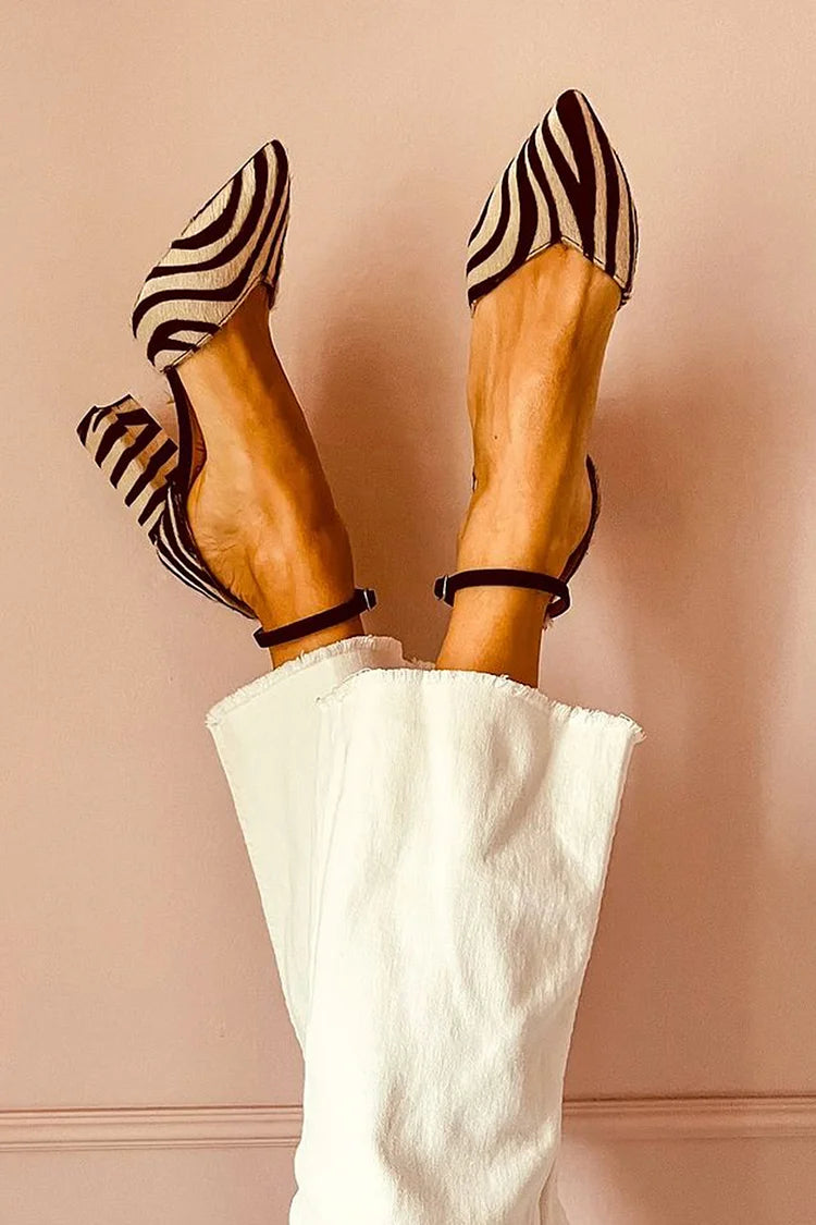 Romy - Zebra-Print Pointed Toe Pumps With Ankle Strap
