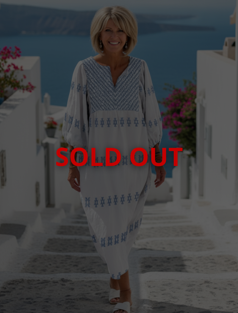 Evadne | V Neck Long Sleeve Embroidered Maxi Dress