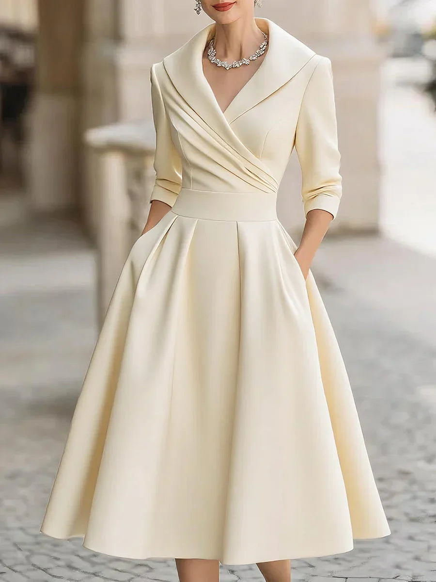 Claudia - 3/4 Sleeve A-Line Midi Dress