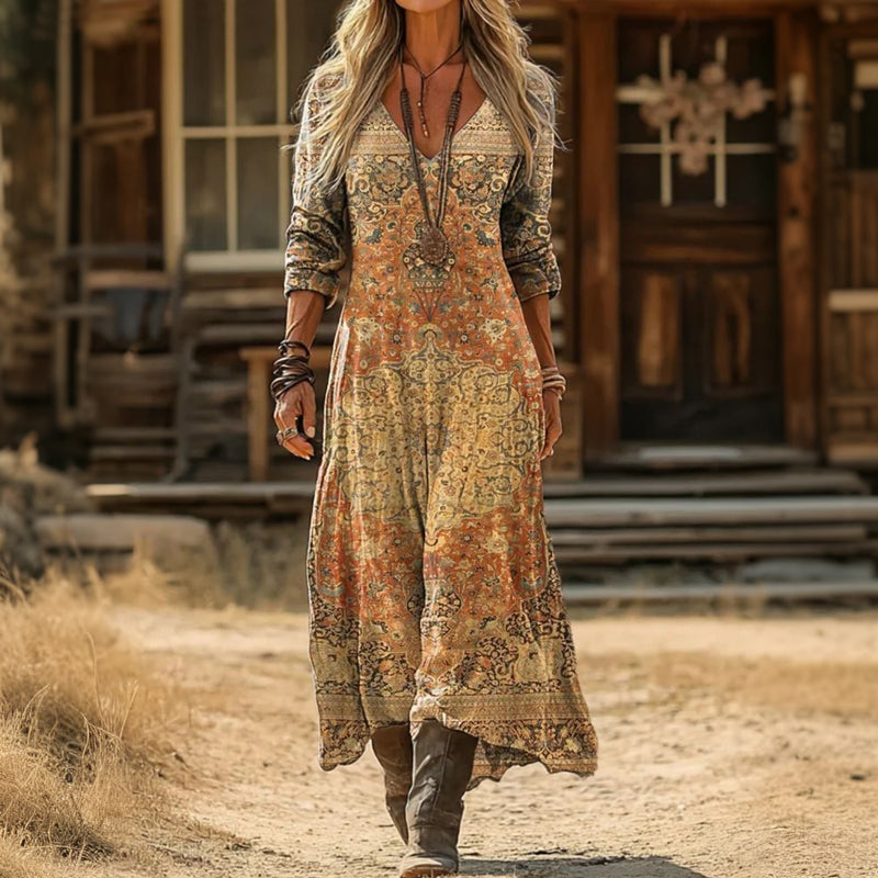 Ethnic Style Vintage Long Sleeve Dress