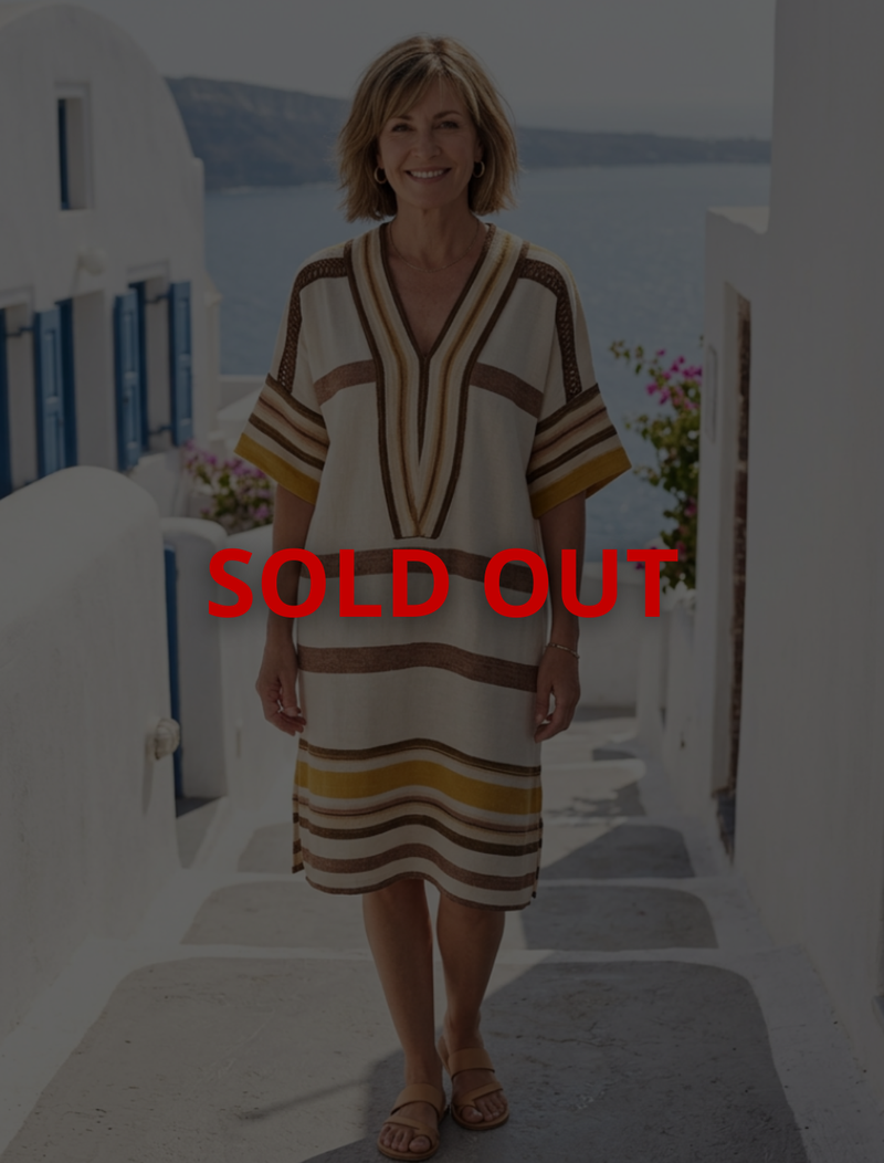 Aveline | V Neck Short Sleeve Striped Knee Length Dress
