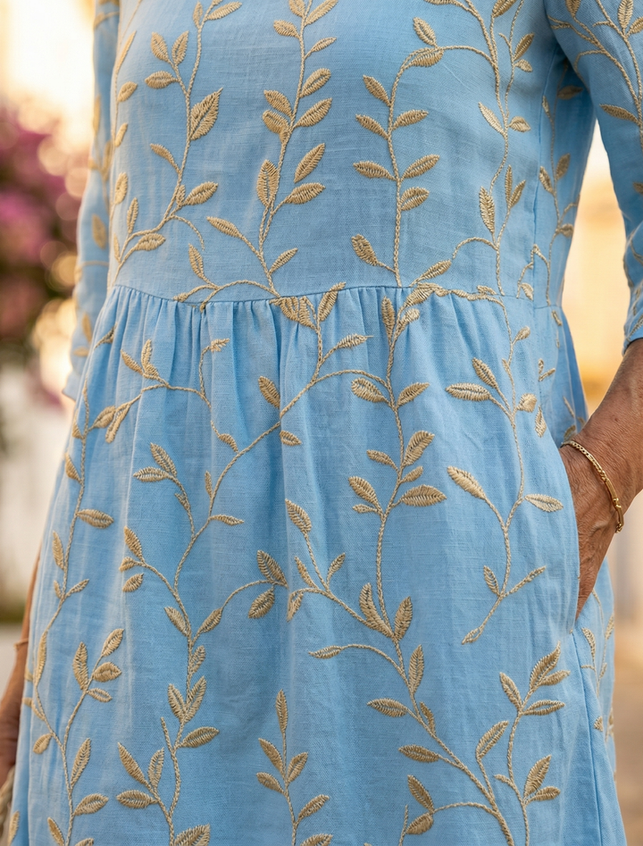 Natalie | Plant & Flower Print Round Neck Midi Dress