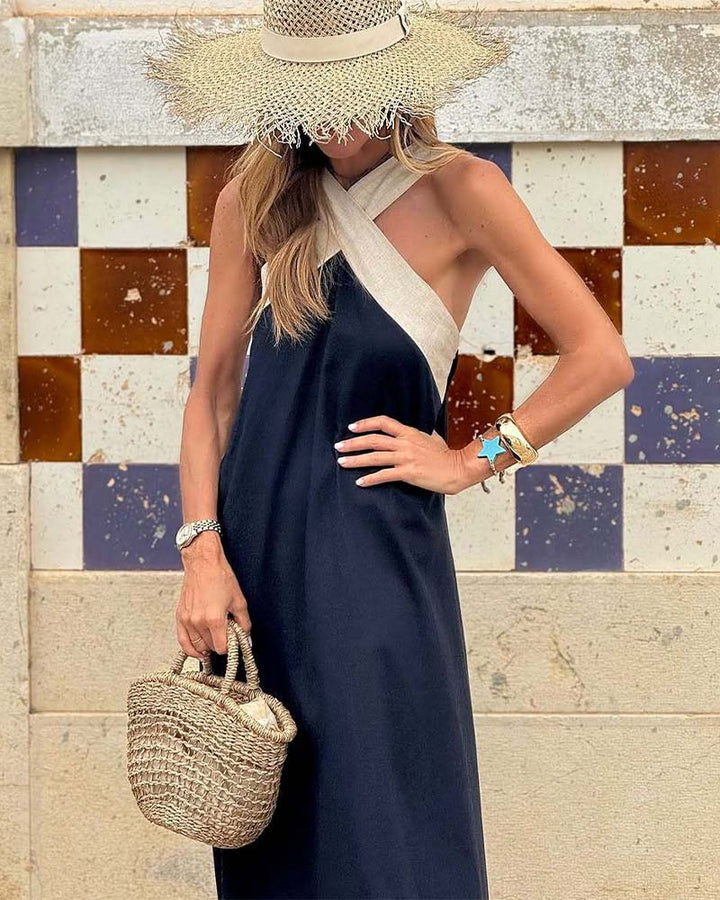 Liora - Flowing Cross-Strap Maxi Dress