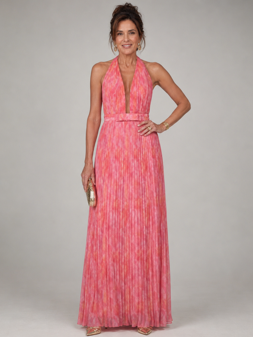halter neck dress with pleated skirt Lettie Halter Pleated Mini Dress
