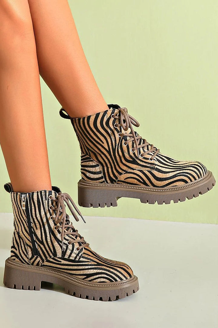 VIELLA | ZEBRA PRINT LACE-UP BOOTS