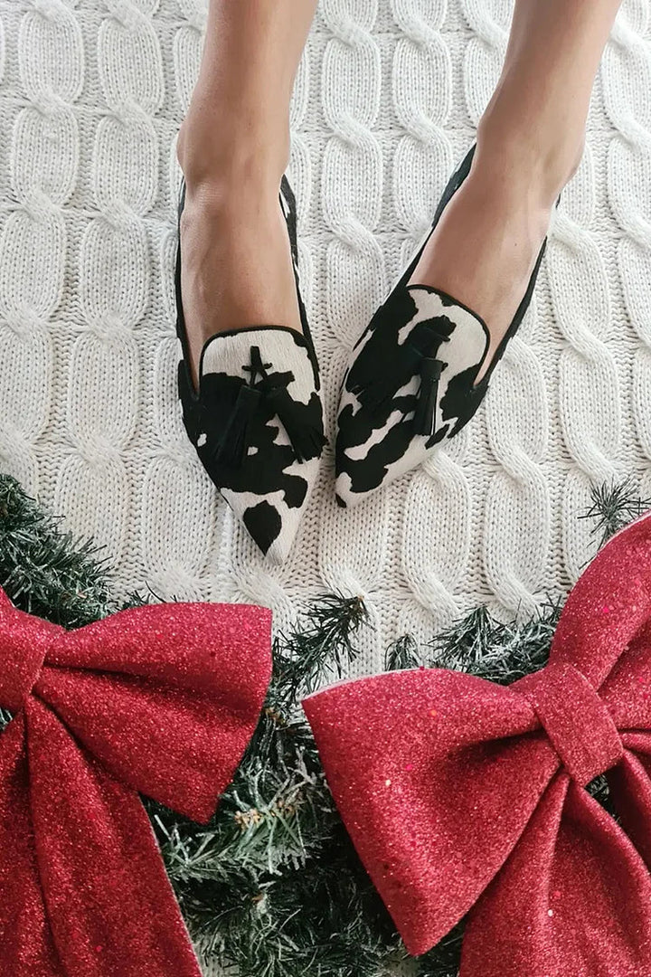 VIELLA | COW PRINT LOAFERS WITH TASSEL