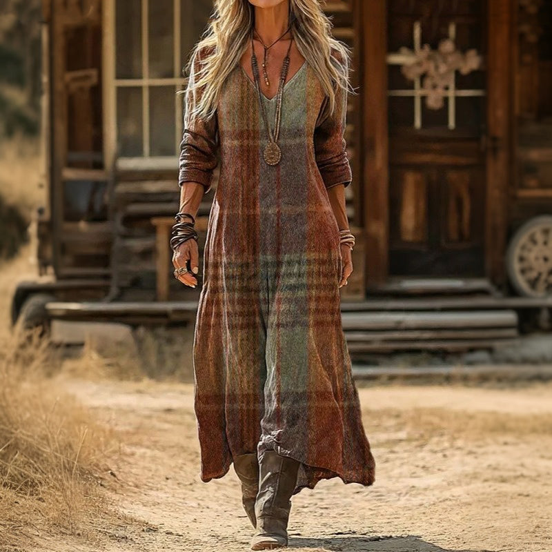 Vintage-Inspired Long Sleeve Casual Dress