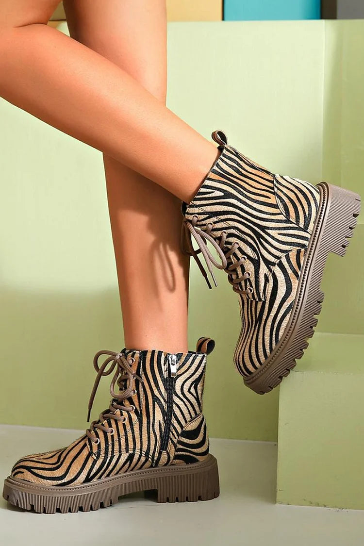 VIELLA | ZEBRA PRINT LACE-UP BOOTS