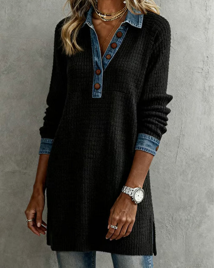 Top with Collar and Contrast Color Insert