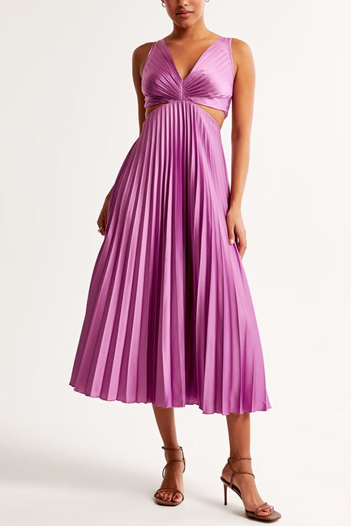 Caroline - Elegant V-Neck Pleated Skirt Dress for Women