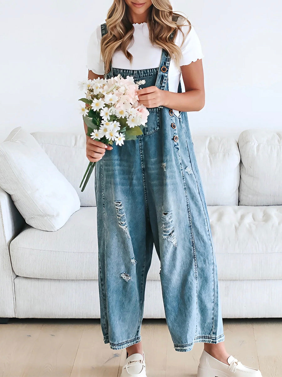 Barbara - Wide-Leg Denim Overalls