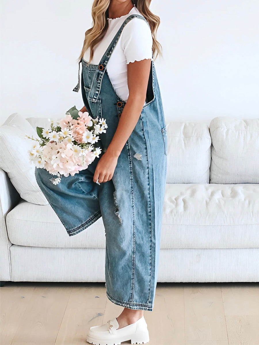 Barbara - Wide-Leg Denim Overalls
