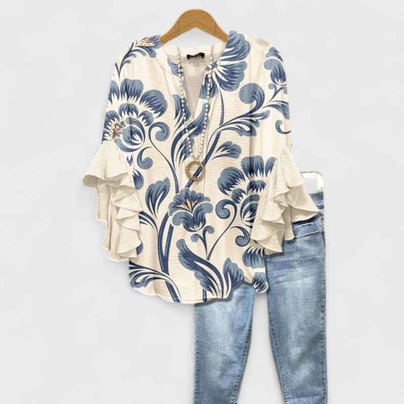 Aurelia - Floral Print Blouse with Ruffled Sleeves