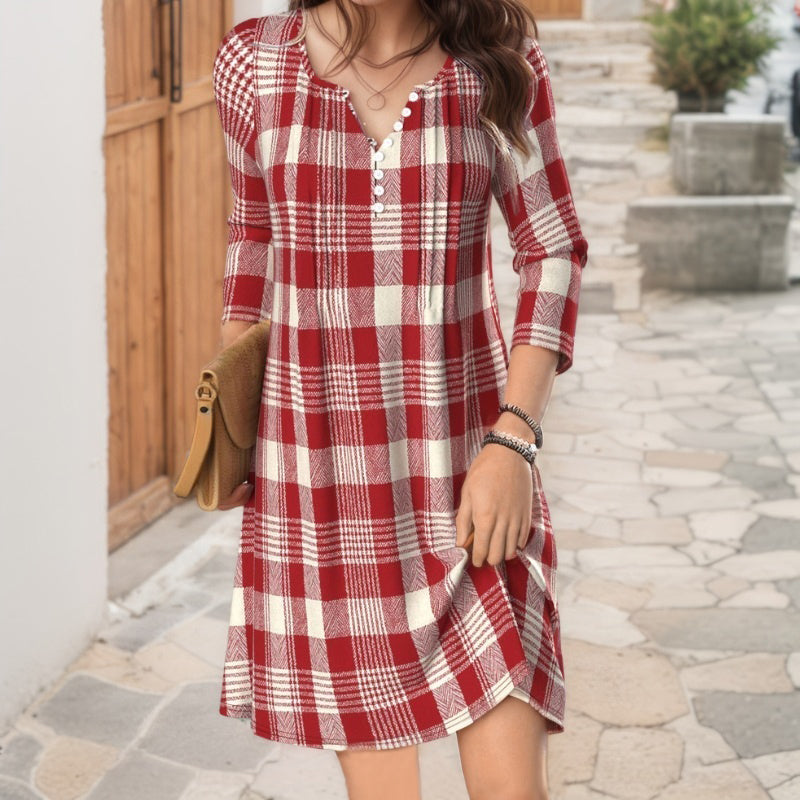 Casual Checkered Dress with Long Sleeves