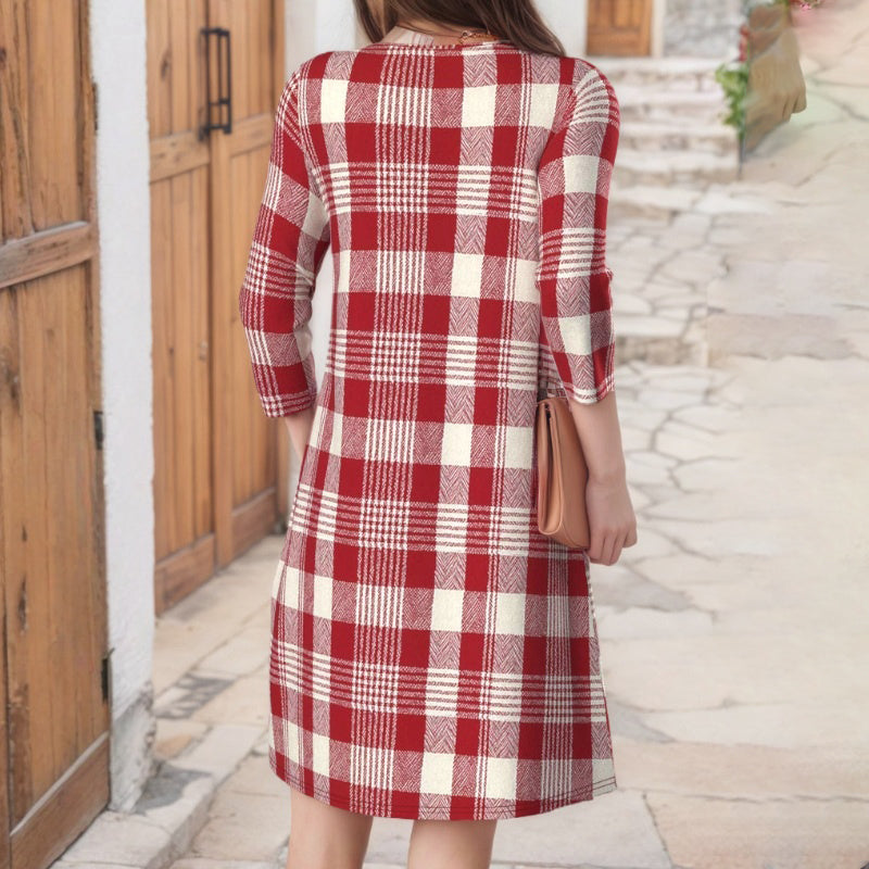 Casual Checkered Dress with Long Sleeves