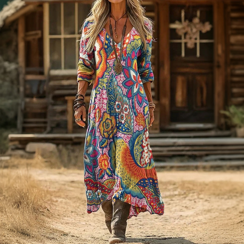 Vibrant Floral Long Sleeve Dress