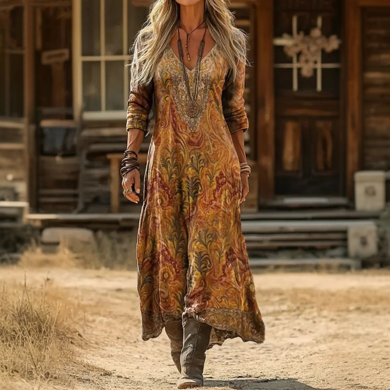 Vintage Casual Dress with Long Sleeves
