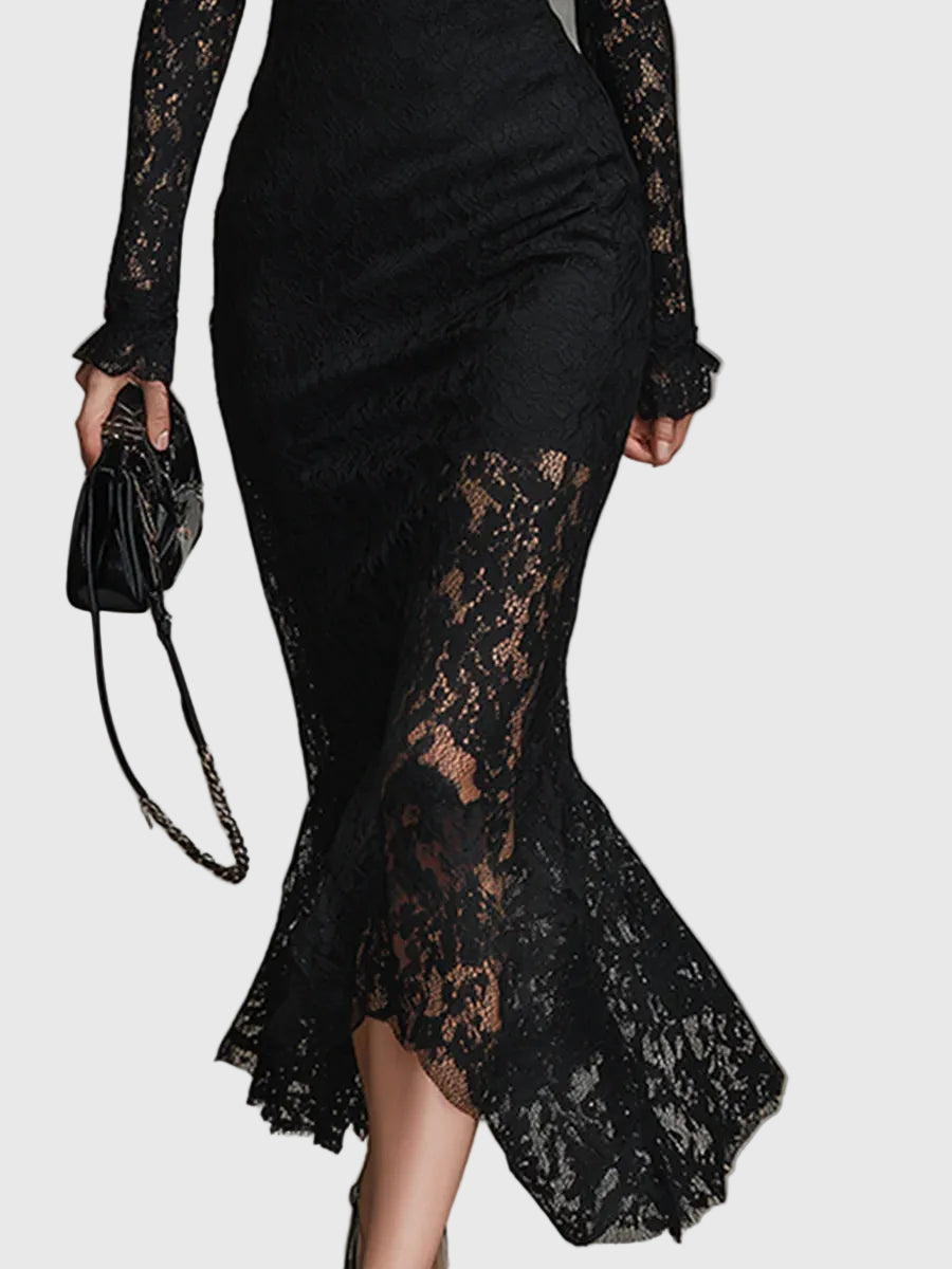 Monica | Elegant Lace Fishtail Maxi Dress