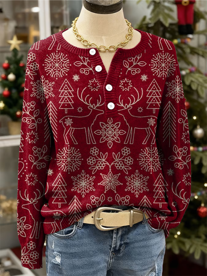 Mira - Christmas Jumper with Reindeer and Snowflake Print