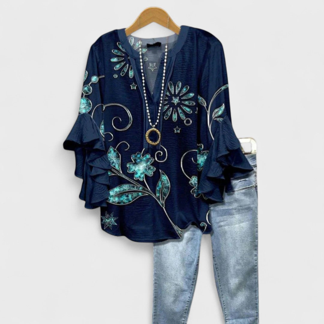 Aurelia - Floral Print Blouse with Ruffled Sleeves