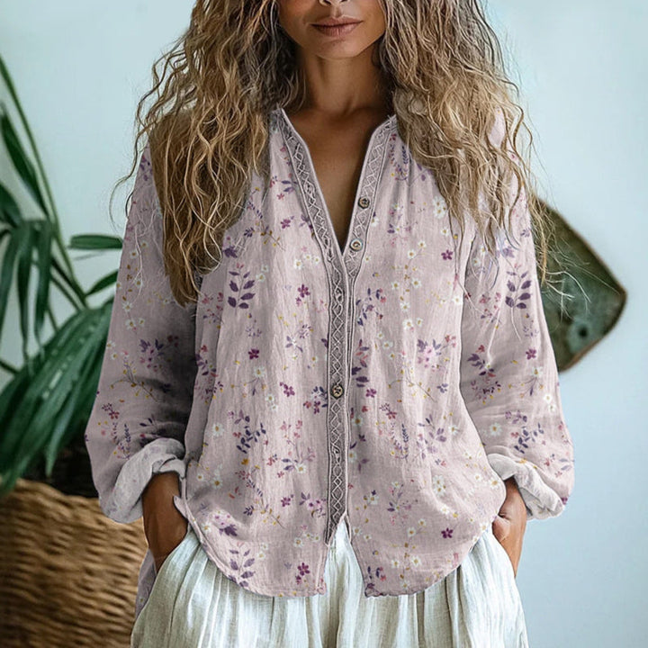 Elora - Bohemian Floral Button-Up Blouse