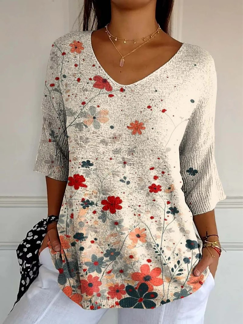 Women's Vintage Floral Pattern Art Print Casual Knit Pullover