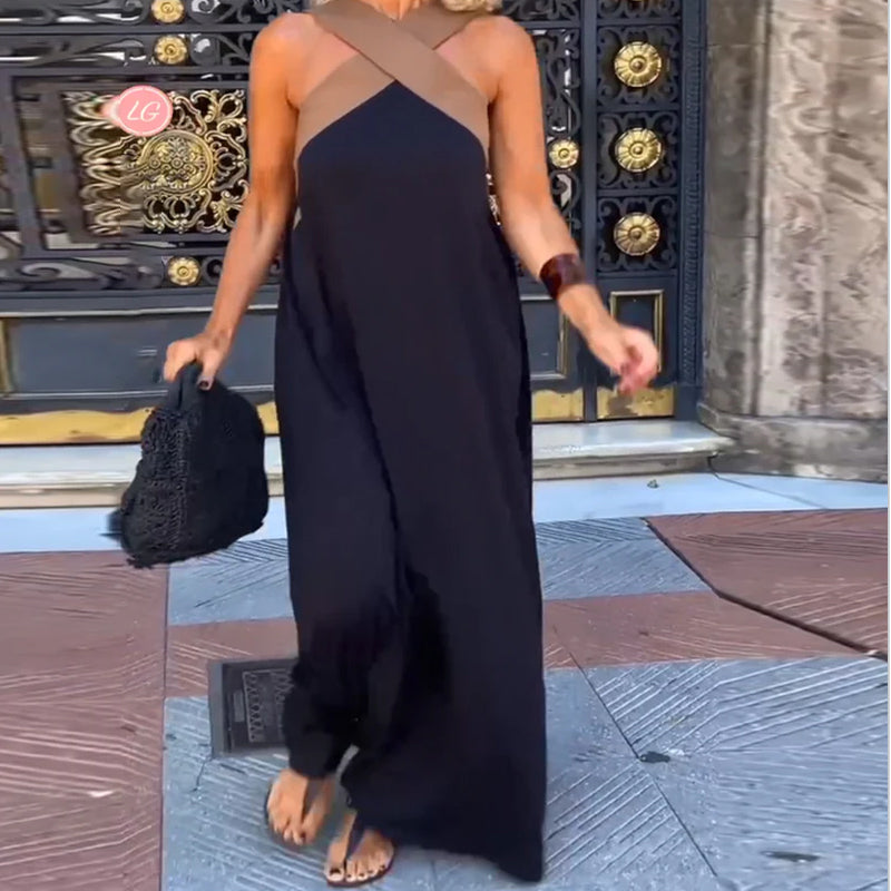 Liora - Flowing Cross-Strap Maxi Dress