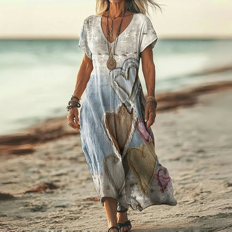 Retro Heart Print Dress